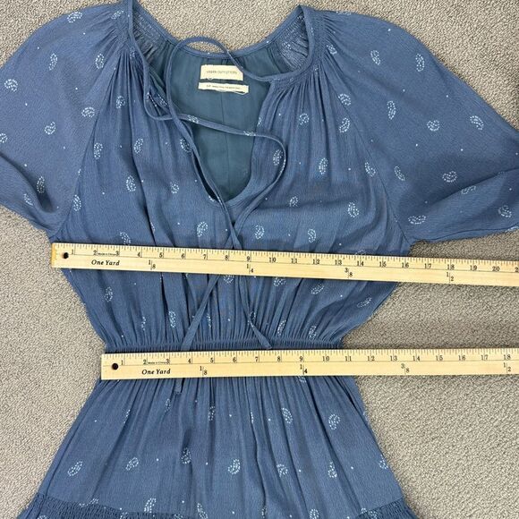 Urban Outfitters Reese Midi Dress Paisley Tiered Smocked Blue Small Long Sleeve - Picture 14 of 15